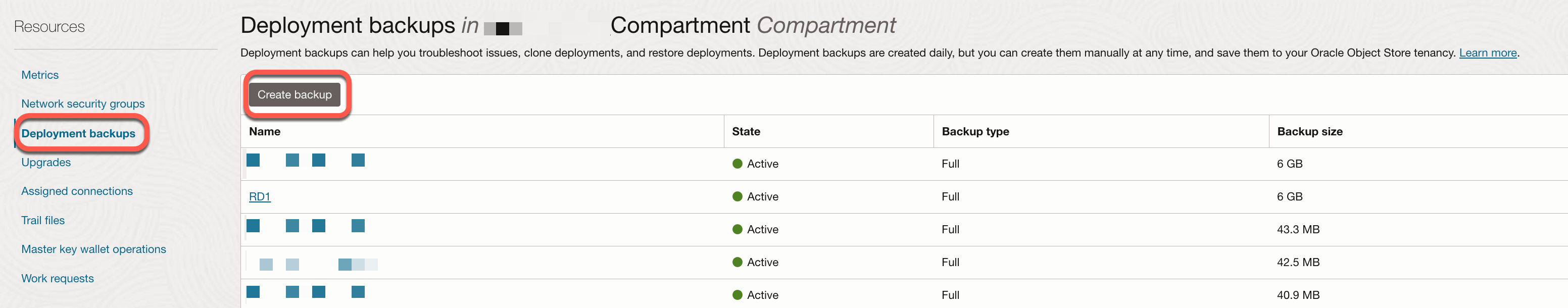 oci ggs deployment compartment